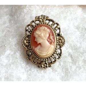 Faux Cameo Victorian Style Profiled Lady Oval Costume Jewelry Brooch | Lapel Pin